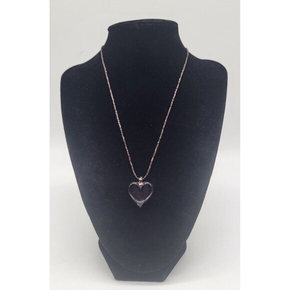 Yummi Glass Jewelry - Yummi Heart Pendant Necklace VTG Art Glass Pink Sterling Silver Toggle Clasp 16"